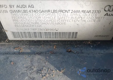 2009 Audi A3 2.0T from USA, damaged, VIN WAUKF78P79A099647